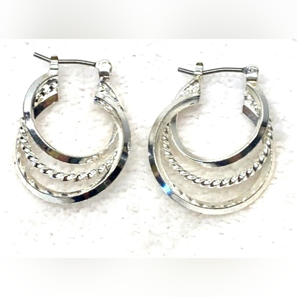 Triple loop Layered Silver plated Earrings for women - Picture 1 of 7